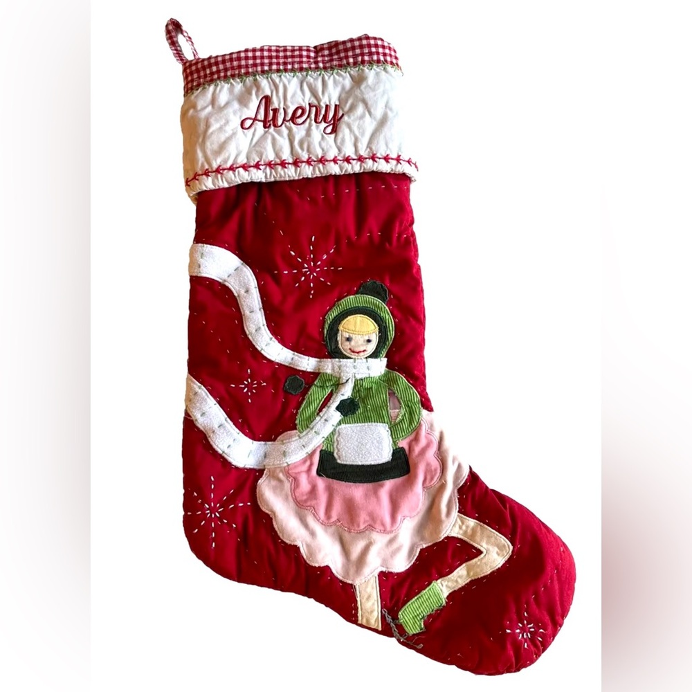 Pottery Barn Kids Christmas Stockings Avery Quilted Skater Girl Like New